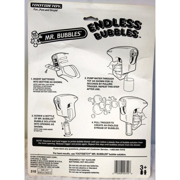 1999 Tootsie Toy Mr Bubbles Endless Blower Gun Toy Purple Party Summer Fun - Picture 7 of 9